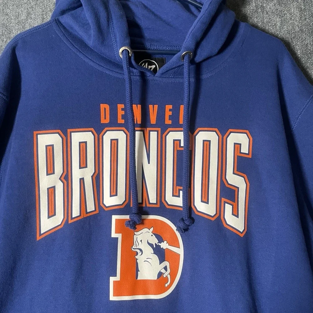 47 Brand Denver Broncos Hoodie Mens XL Blue Pullover Sweatshirt Retro D Logo
